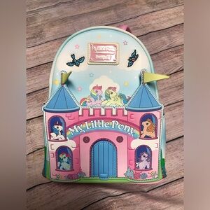LoungeFly My Little Pony Pink and Blue Castle Backpack